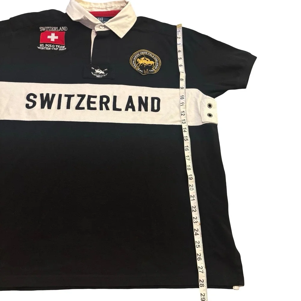 Polo Ralph Lauren Switzerland 08 Winter Cup Snow Polo Rugby Shirt Mens XL‎ Black